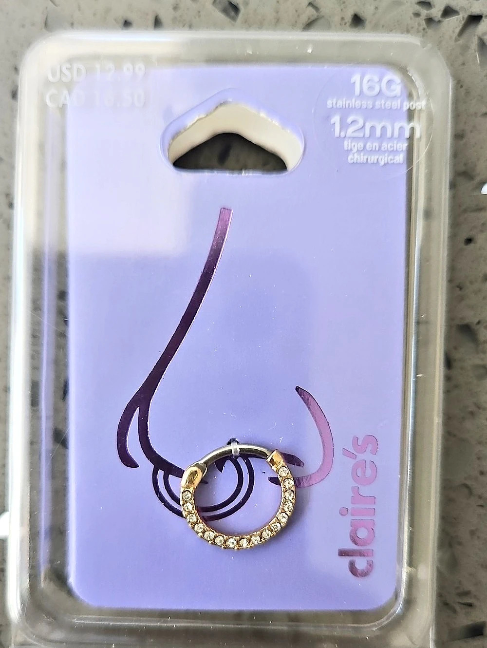 Claire's Gold Rhinestone Hoop Nose Ring NWT